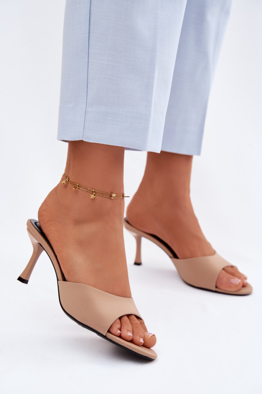 Damespantoffels met dunne hakken materiaal beige Selmira