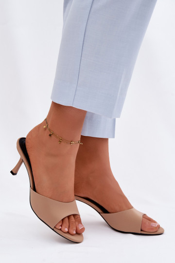 Damespantoffels met dunne hakken materiaal beige Selmira 2