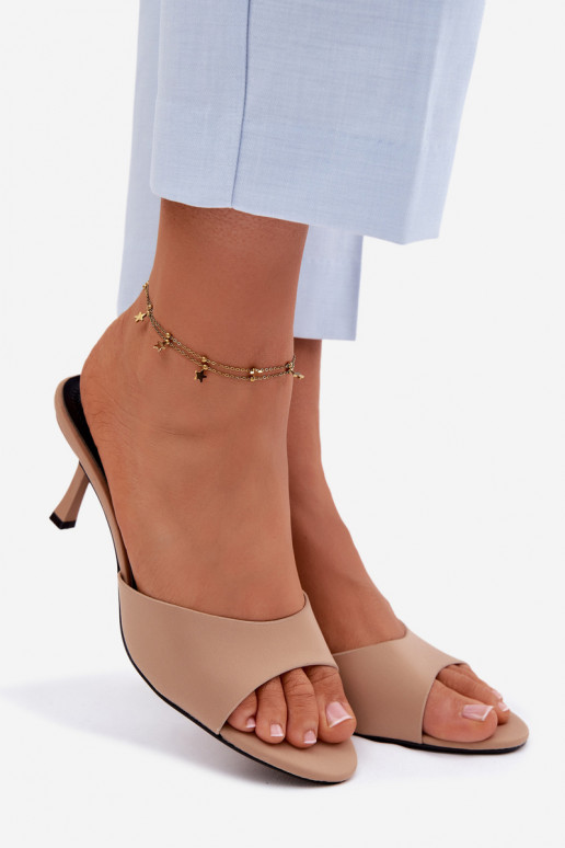 Damespantoffels met dunne hakken materiaal beige Selmira