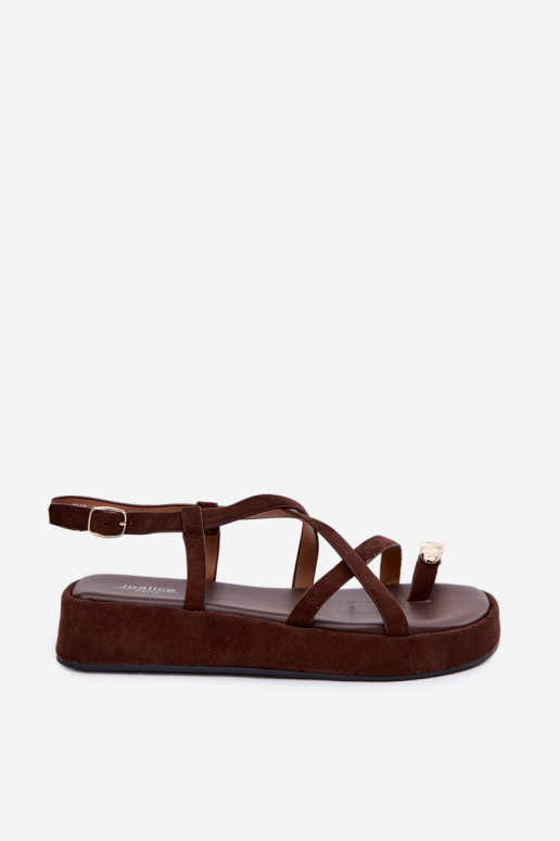 Sandalen met platform en gouden details in chocoladekleur Olmira
