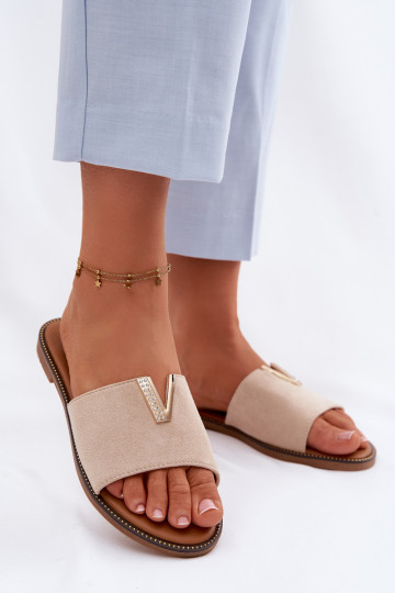 Slippers Dames plat Met sierlijk Detalem V beige Nelmira 2