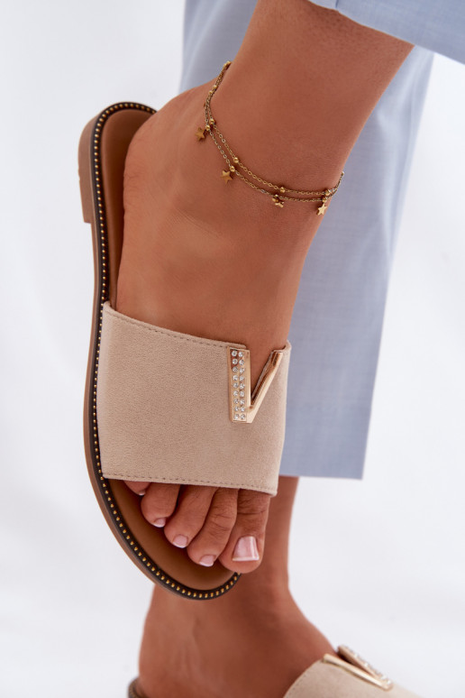 Slippers Dames plat Met sierlijk Detalem V beige Nelmira