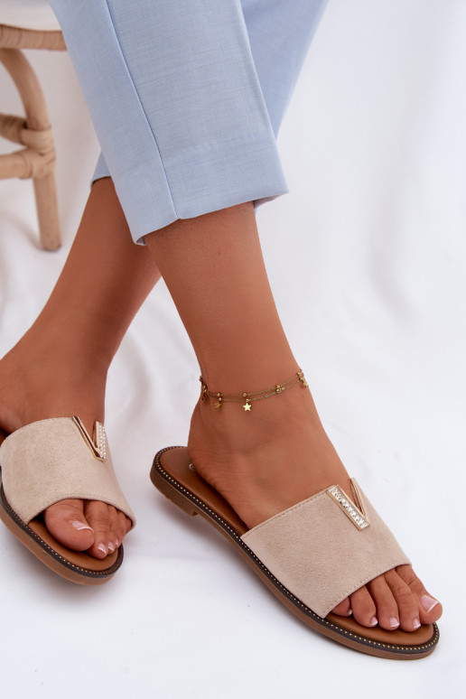 Slippers Dames plat Met sierlijk Detalem V beige Nelmira