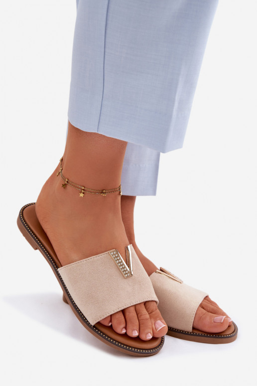 Dames pantoffels met decoratieve details in zandkleur Nelmira