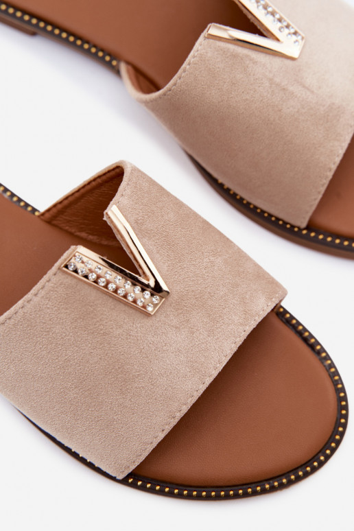 Slippers Dames plat Met sierlijk Detalem V beige Nelmira