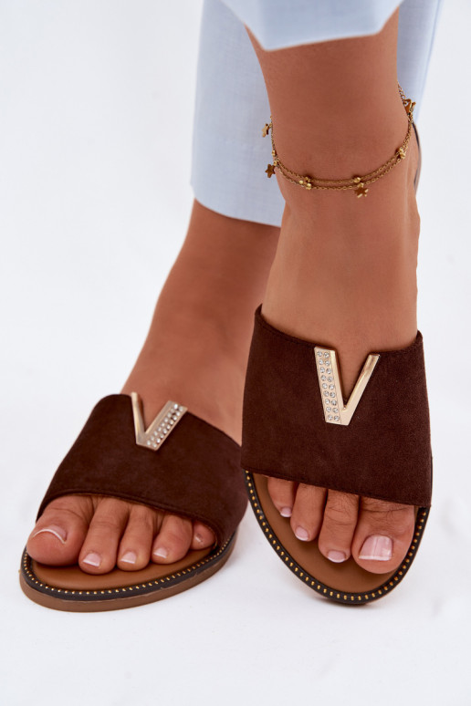 Slippers Dames plat Met sierlijk Detalem V CzekoladoIne Nelmira