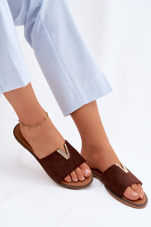 Slippers Dames plat Met sierlijk Detalem V CzekoladoIne Nelmira