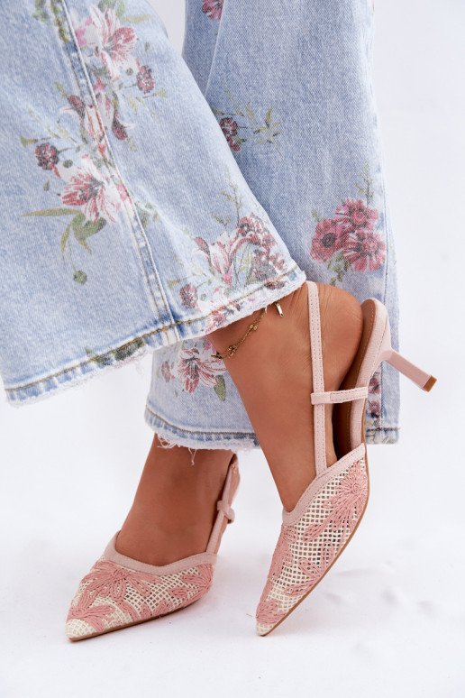 Hoge hakken sandalen ar bloemen in roze kleur Kelmira