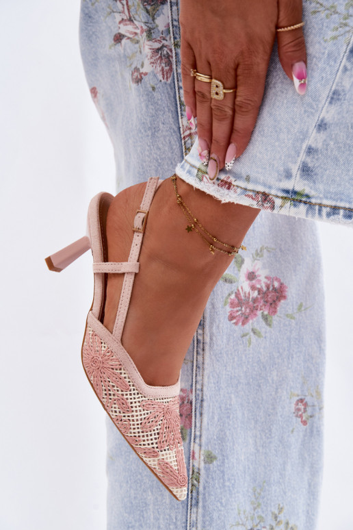 Hoge hakken sandalen ar bloemen in roze kleur Kelmira