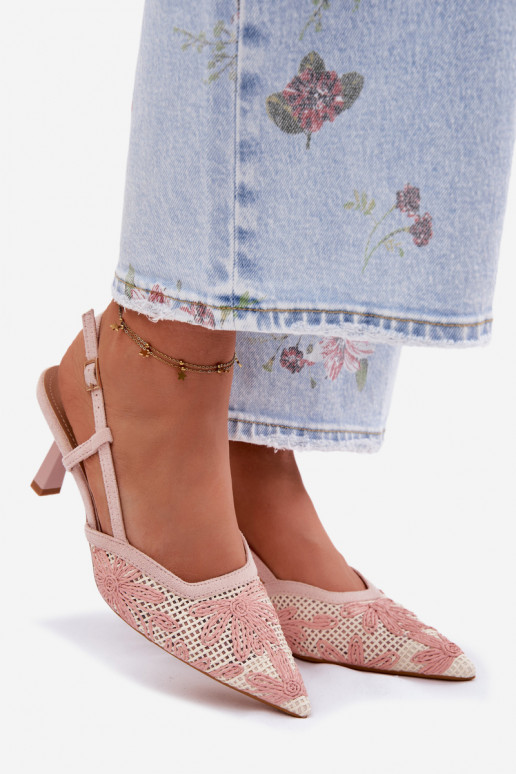 Hoge hakken sandalen ar bloemen in roze kleur Kelmira