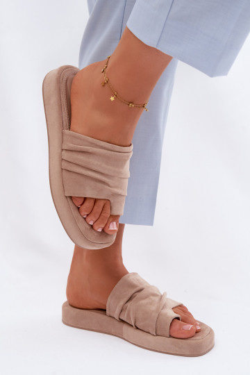 Beige dames slippers met ruches Gelmira