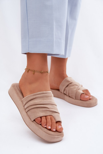 Beige dames slippers met ruches Gelmira 2