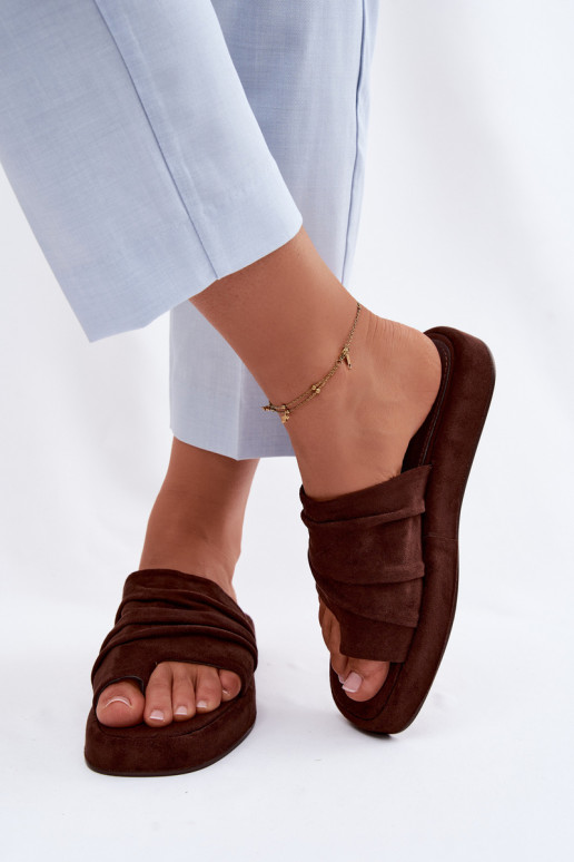 Bruine dames slippers met ruches Gelmira