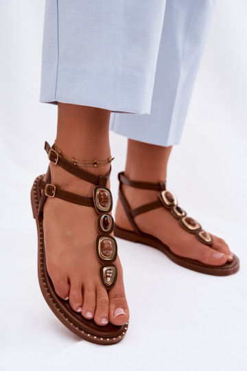 Bruine dames teensandalen met mooie details Dorena 2