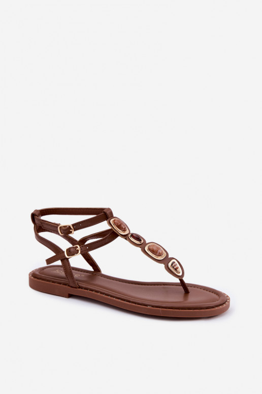 sandalen door de vinger Dames plat met mooie details bruine kleur Dorena