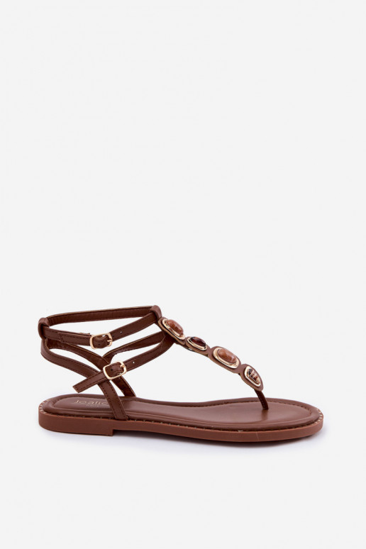 sandalen door de vinger Dames plat met mooie details bruine kleur Dorena