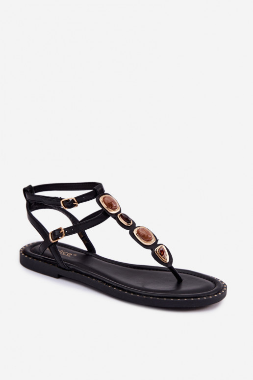 Zwarte dames teensandalen met mooie details Dorena
