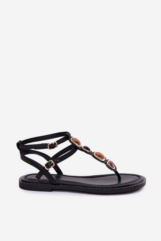 Zwarte dames teensandalen met mooie details Dorena