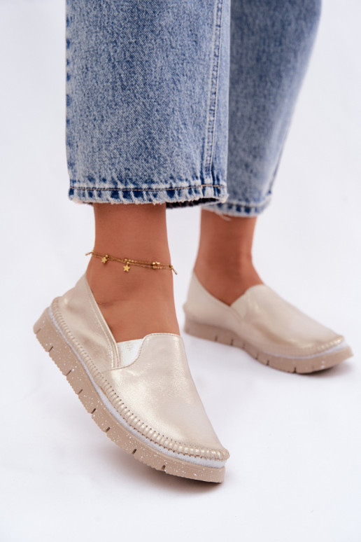 Dames schoenen Het heeftciejka Persistent model Leer 03512-25 gouden kleur Przecierany