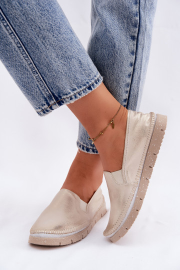 Dames schoenen Het heeftciejka Persistent model Leer 03512-25 gouden kleur Przecierany 2