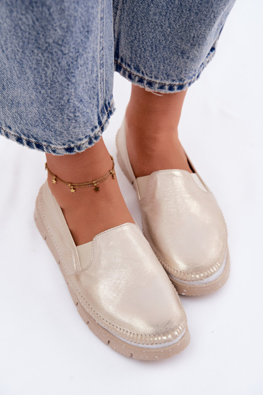 Dames schoenen Het heeftciejka Persistent model Leer 03512-25 gouden kleur Przecierany