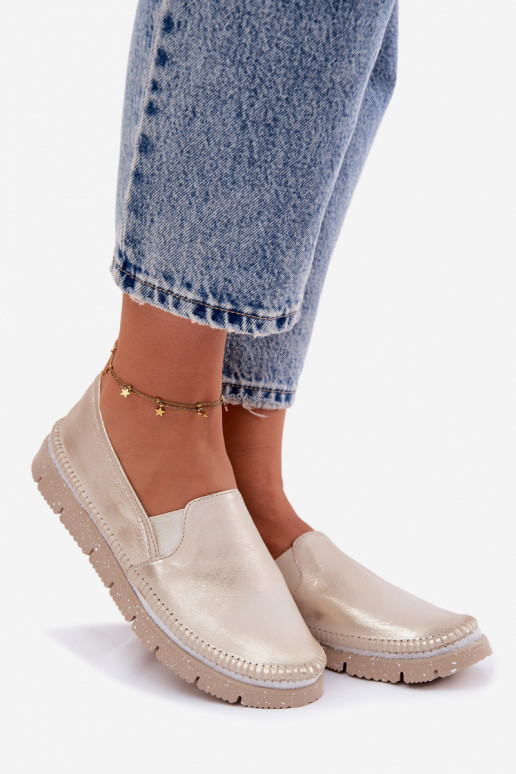 Dames schoenen Het heeftciejka Persistent model Leer 03512-25 gouden kleur Przecierany