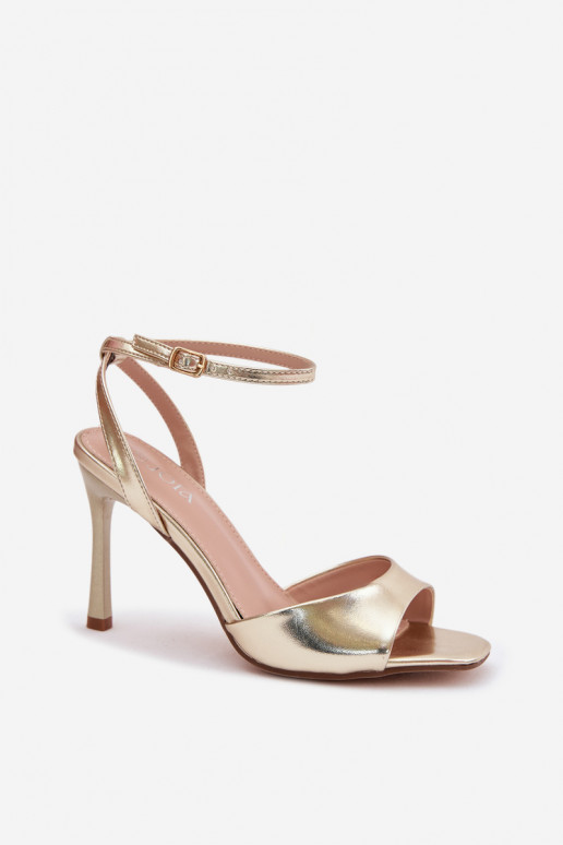 Gouden dames sandalen met dunne hakken van faux leer Olissey