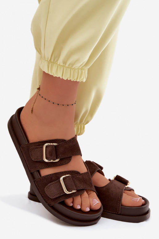 Damespantoffels Ze gouden kleurmi met gespenmi CzekoladoIne Pelorin