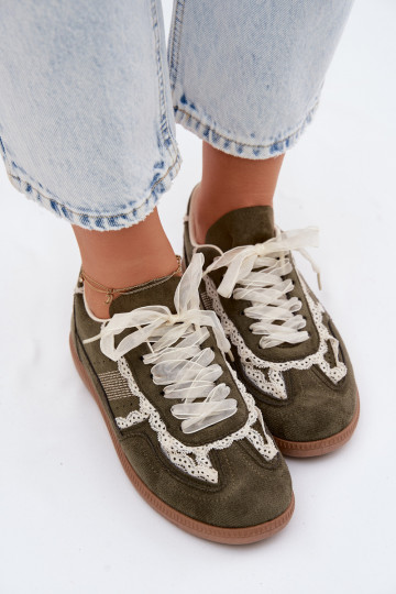 Sneakers model schoenen Dames met kant groene kleur Ilrene