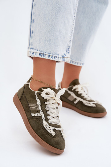 Sneakers model schoenen Dames met kant groene kleur Ilrene 2