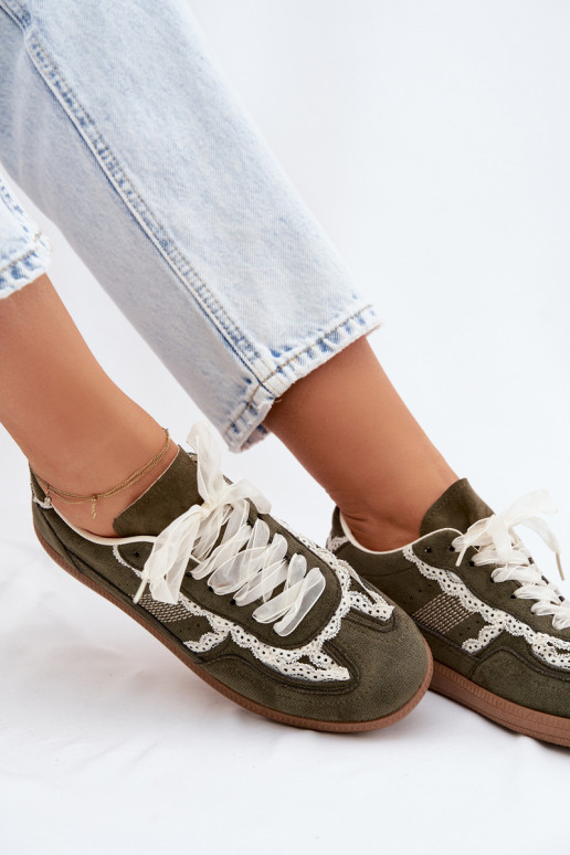 Sneakers model schoenen Dames met kant groene kleur Ilrene
