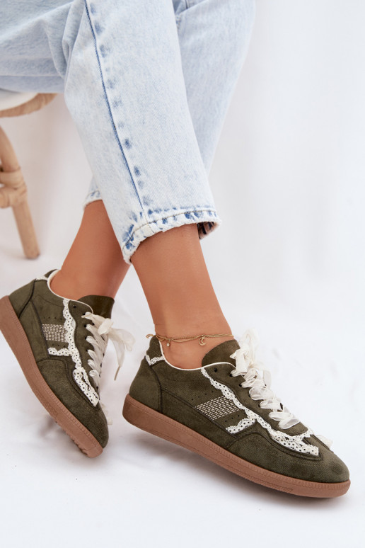 Sneakers model schoenen Dames met kant groene kleur Ilrene