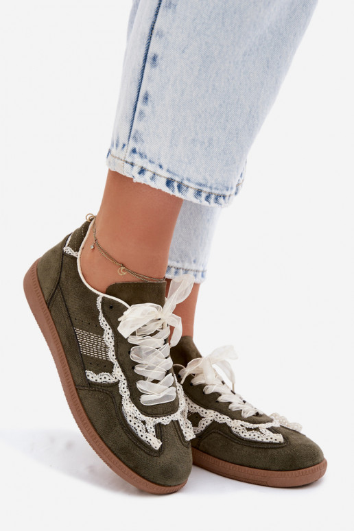 Sneakers model schoenen Dames met kant groene kleur Ilrene