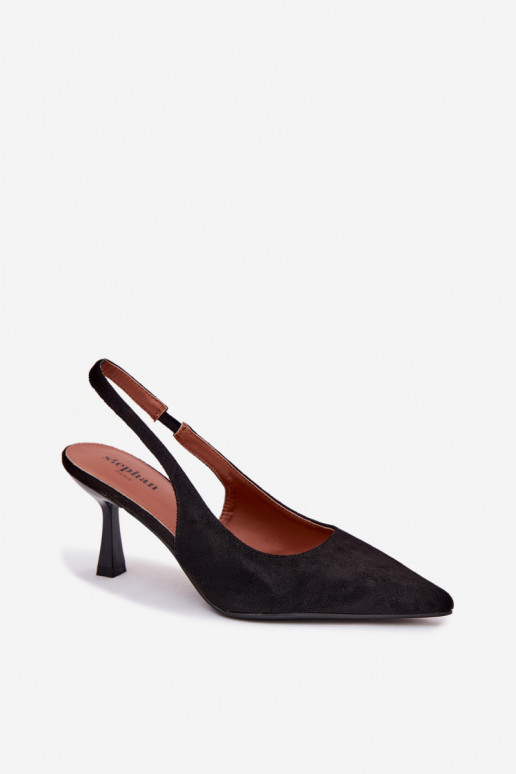 Zwarte sandalen met dunne hakken van faux suede Saria
