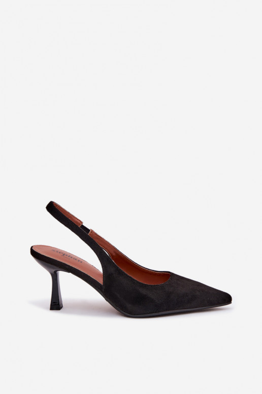 Zwarte sandalen met dunne hakken van faux suede Saria