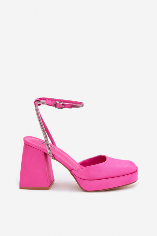 Roze sandalen op chunky hakken met glinsterende studs Seraphina
