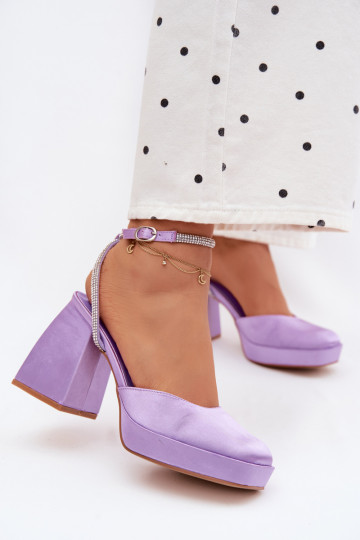 Paarse sandalen op chunky hakken met glinsterende studs Seraphina 2