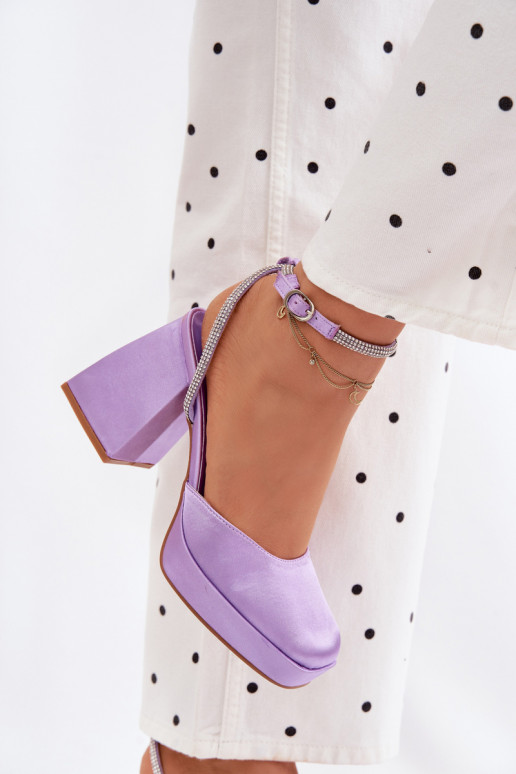 Paarse sandalen op chunky hakken met glinsterende studs Seraphina