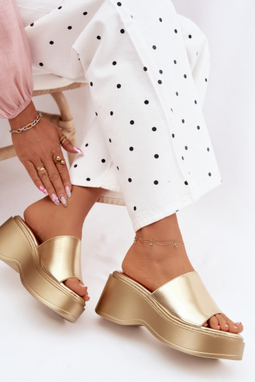 Damespantoffels met platform gouden kleur Virelia