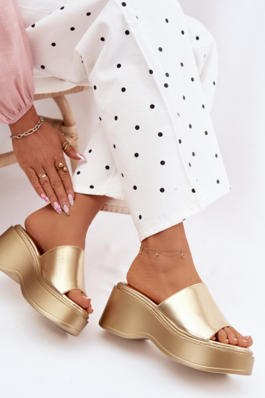 Damespantoffels met platform gouden kleur Virelia