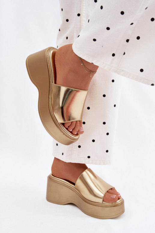 Damespantoffels met platform gouden kleur Virelia