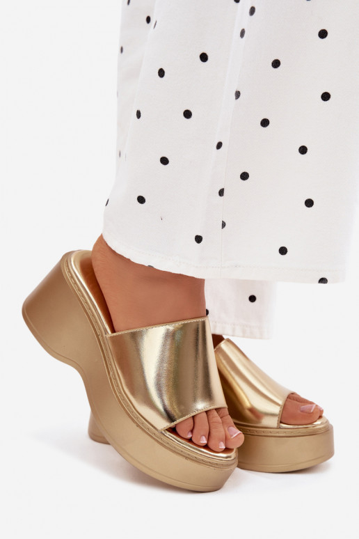 Damespantoffels met platform gouden kleur Virelia
