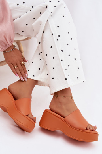 Damespantoffels met platform oranje Virelia