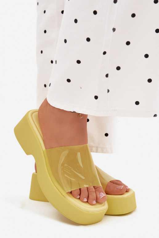 Dames gele platformslippers met doorzichtige banden Selestia