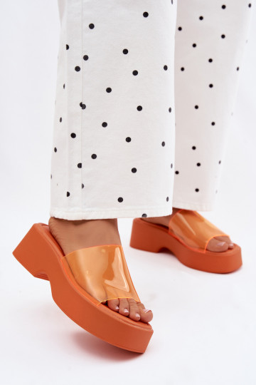 Dames oranje platformslippers met doorzichtige banden Selestia