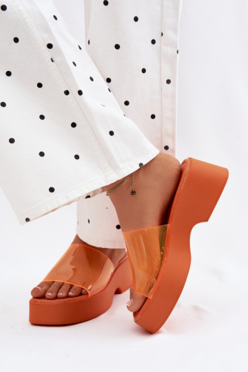 Dames oranje platformslippers met doorzichtige banden Selestia 2