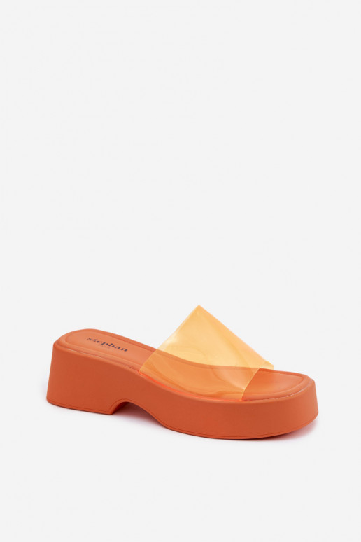 Dames oranje platformslippers met doorzichtige banden Selestia