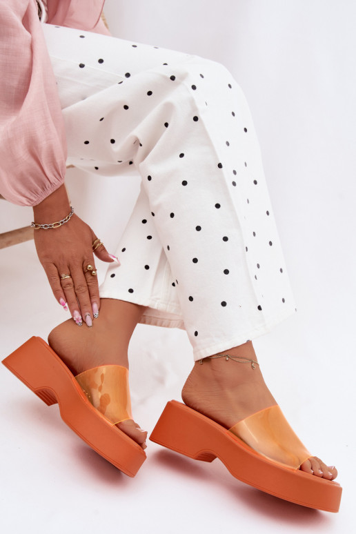 Dames oranje platformslippers met doorzichtige banden Selestia
