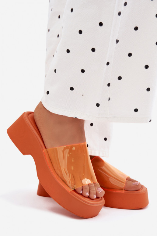 Dames oranje platformslippers met doorzichtige banden Selestia