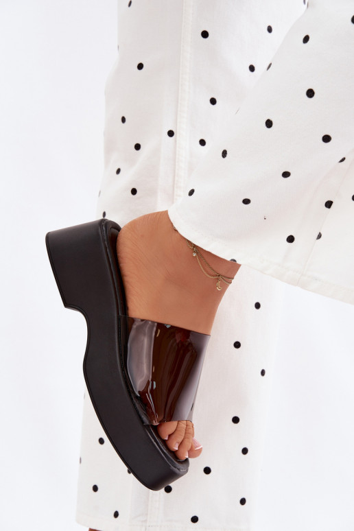 Dames zwarte platformslippers met doorzichtige banden Selestia